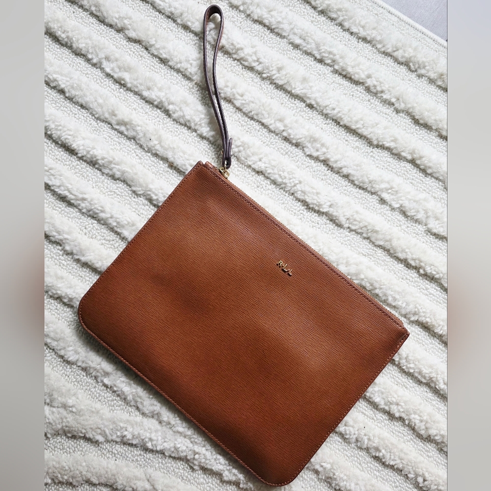 Ralph Lauren Brown Leather Crosshatch Wristlet